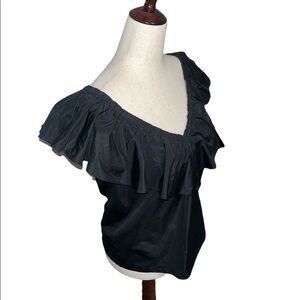 Rebecca Taylor Black Taffeta Ruffle Top